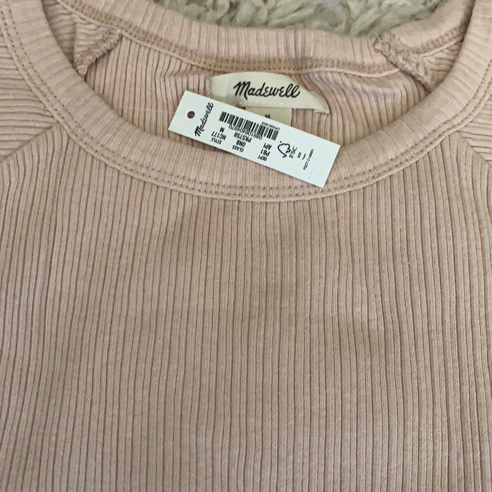 NWT- Madewell Pink Ribbed Knit Drawstring Pajama Top - Picture 6 of 8